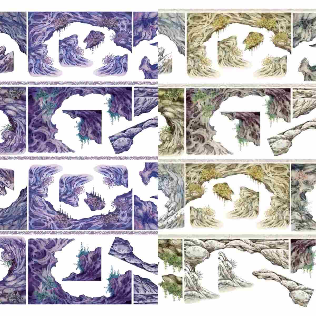 Hidden grotto rock frame tape strips in day and night palettes