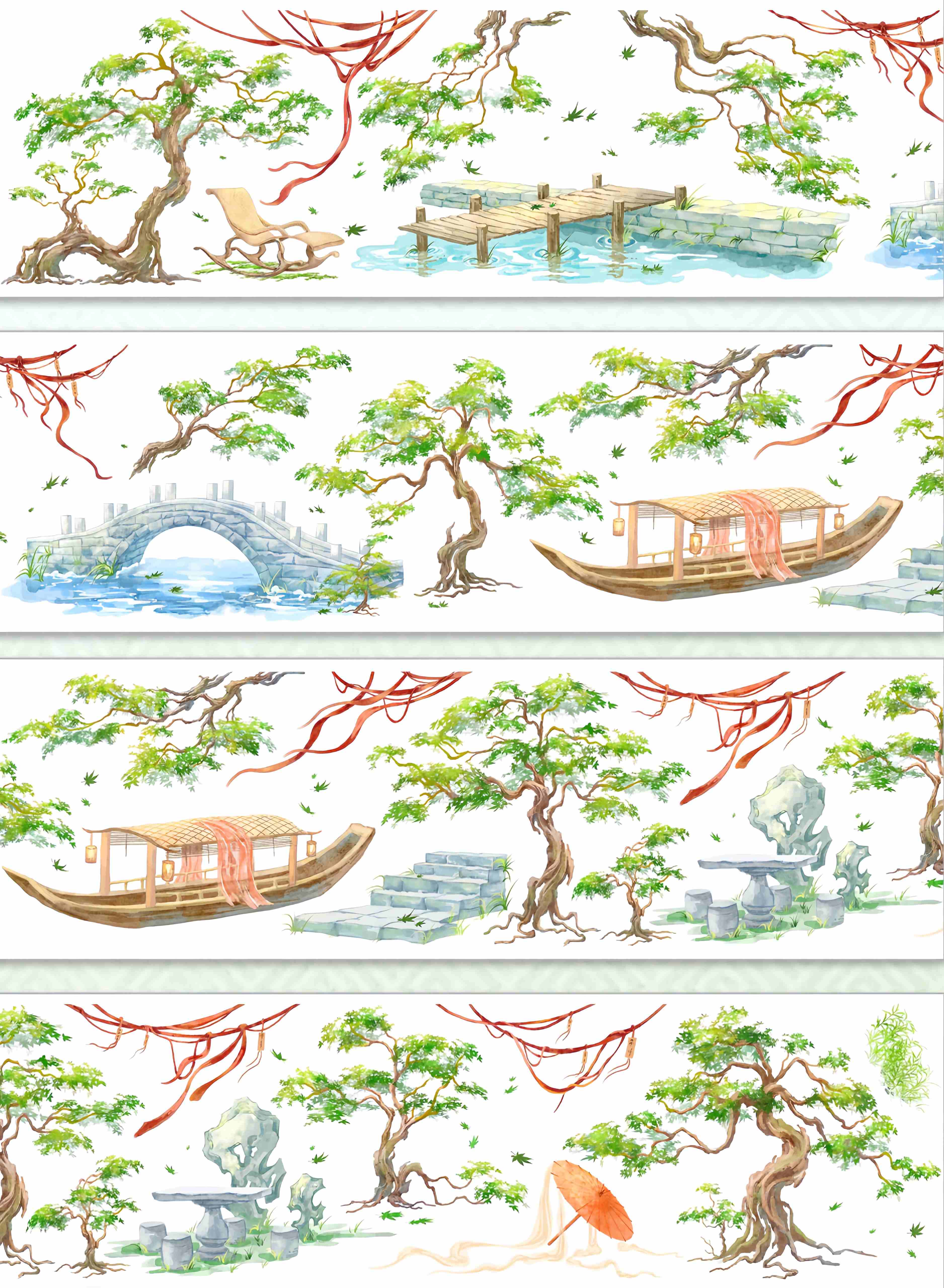 Garden boat scenery design, roll view