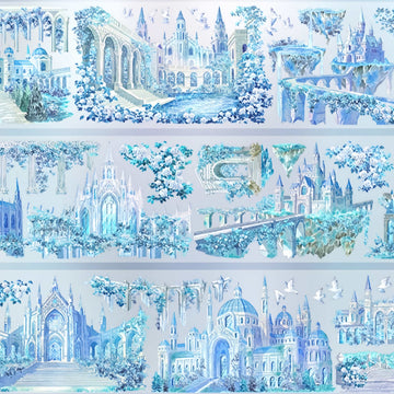 Crystal palace fantasy scene with icy blue castles PET tape design