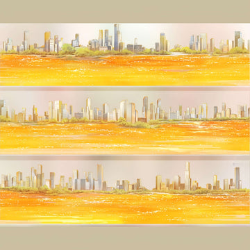 High-rise skyline and golden river at dusk PET tape design