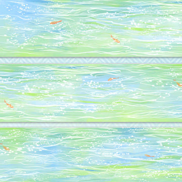 Sparkling blue-green river water with small koi fish swimming