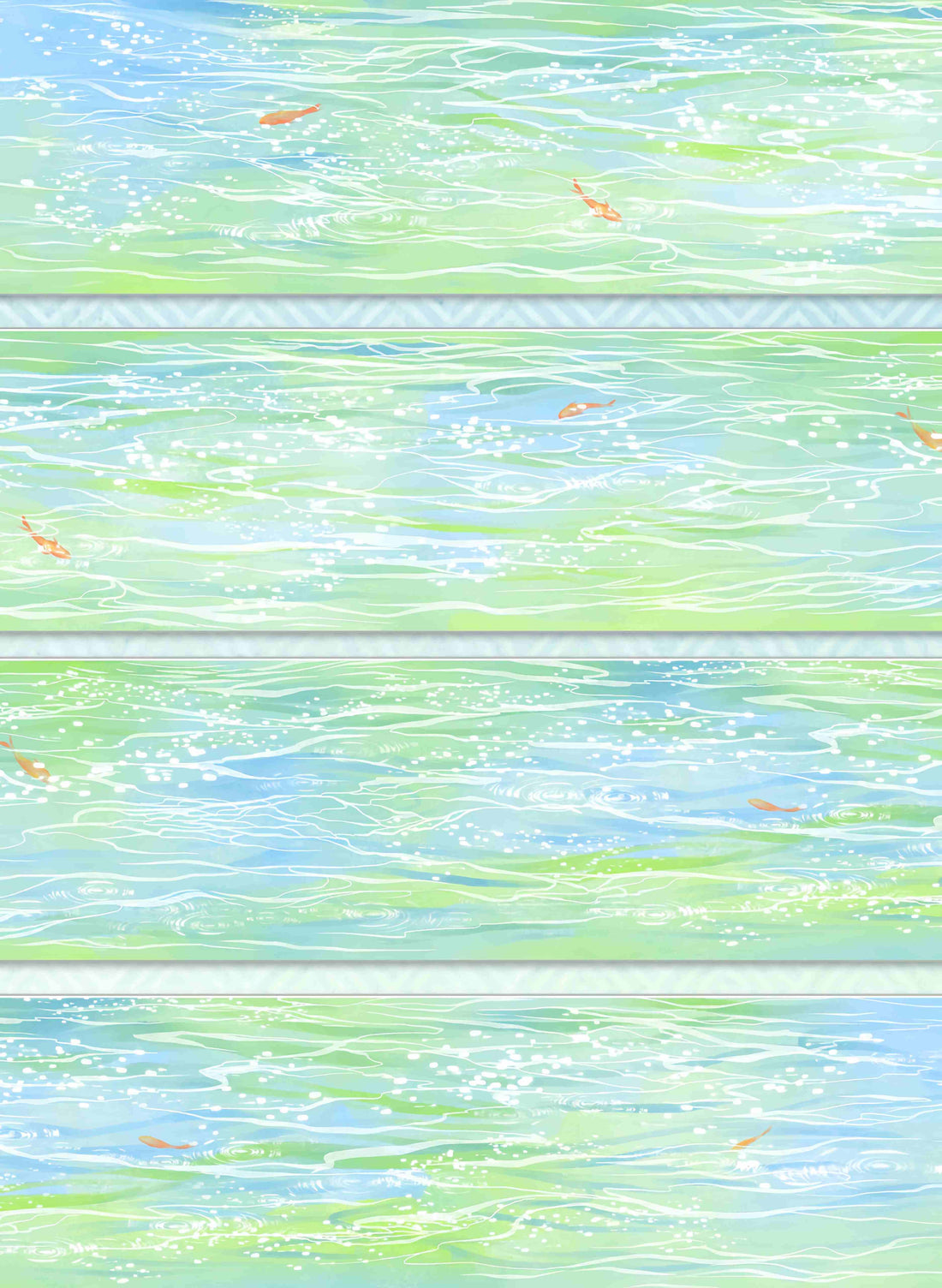 Sparkling blue-green river water with small koi fish swimming