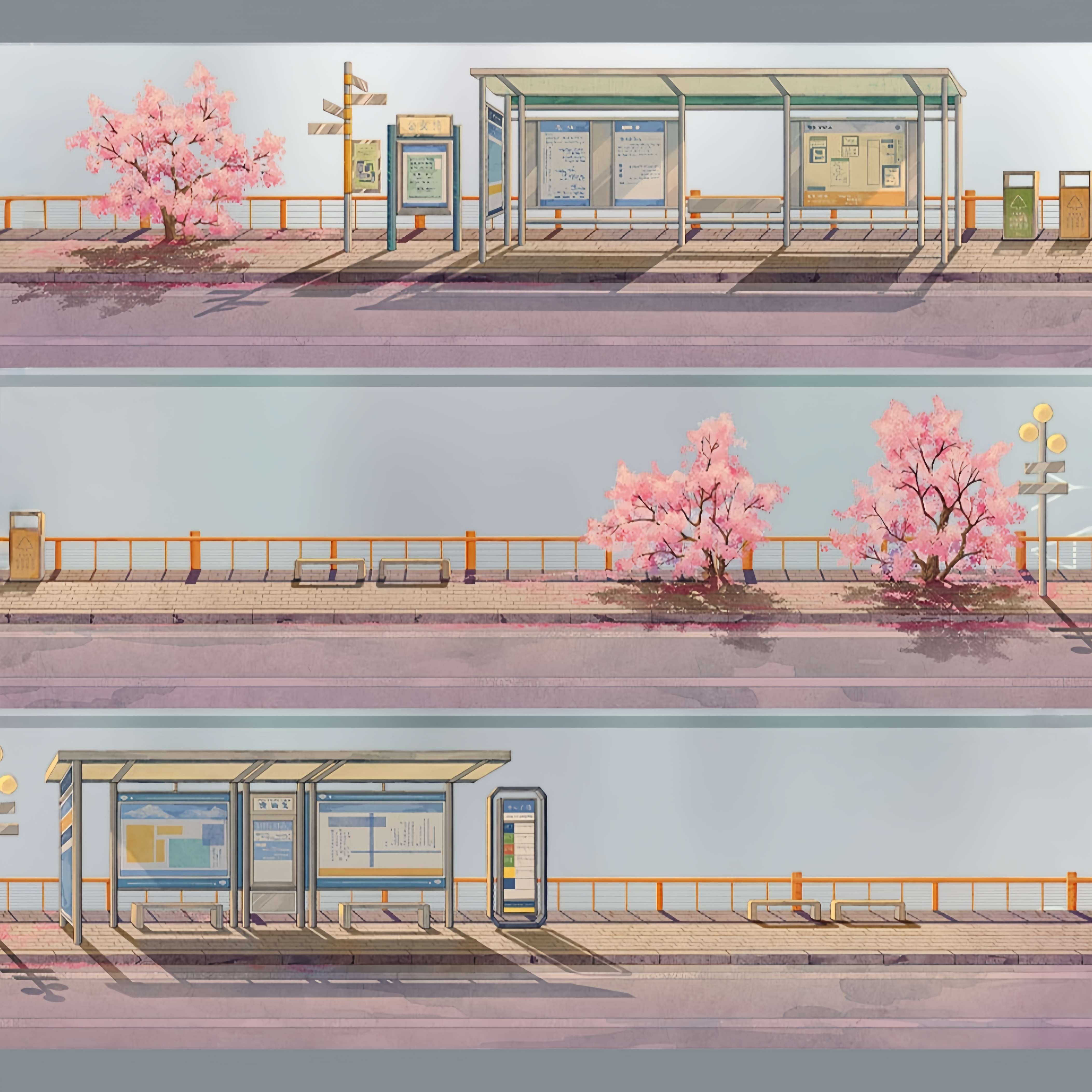 Cherry blossom bus stop and street scene PET tape design