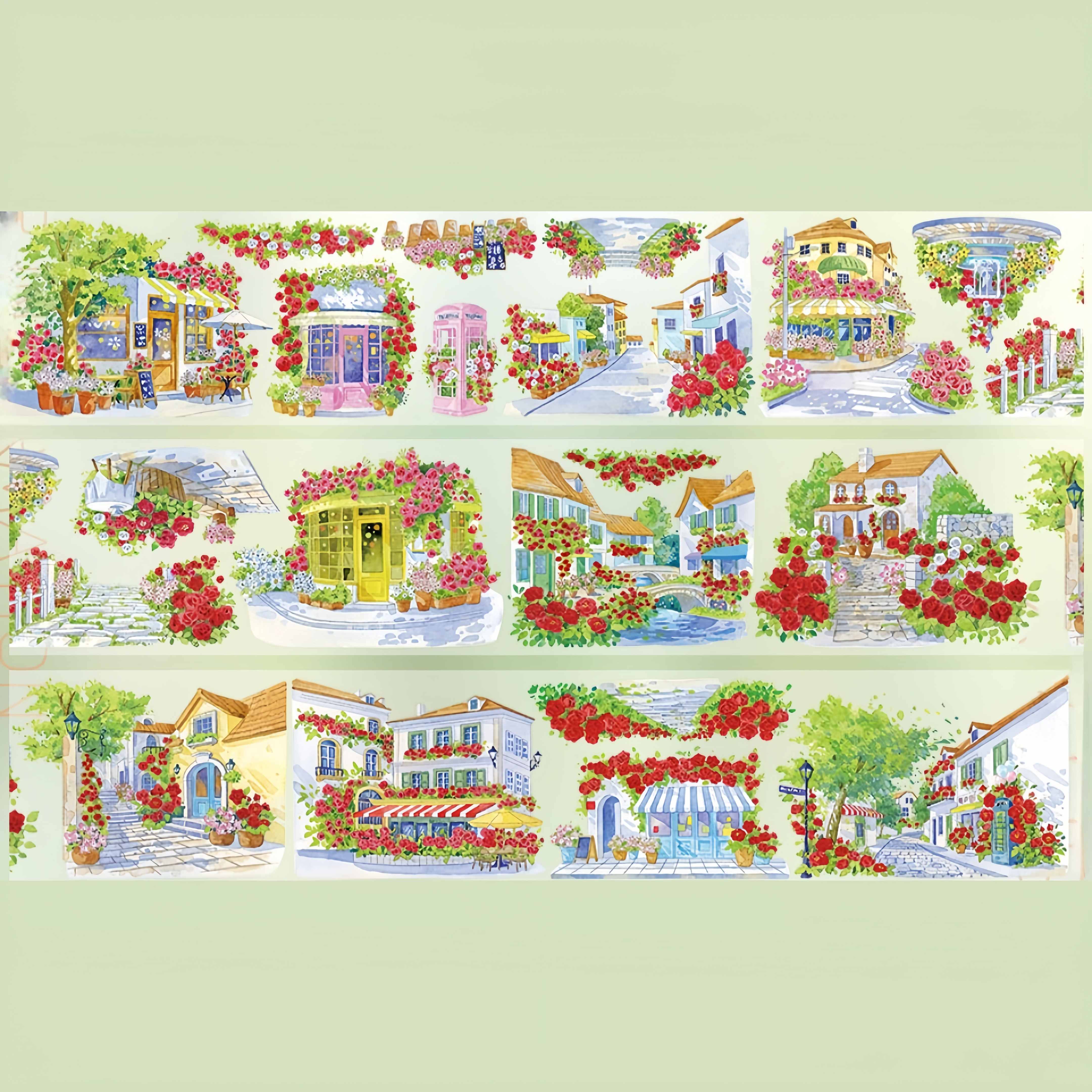 Rose-covered town PET tape detail view