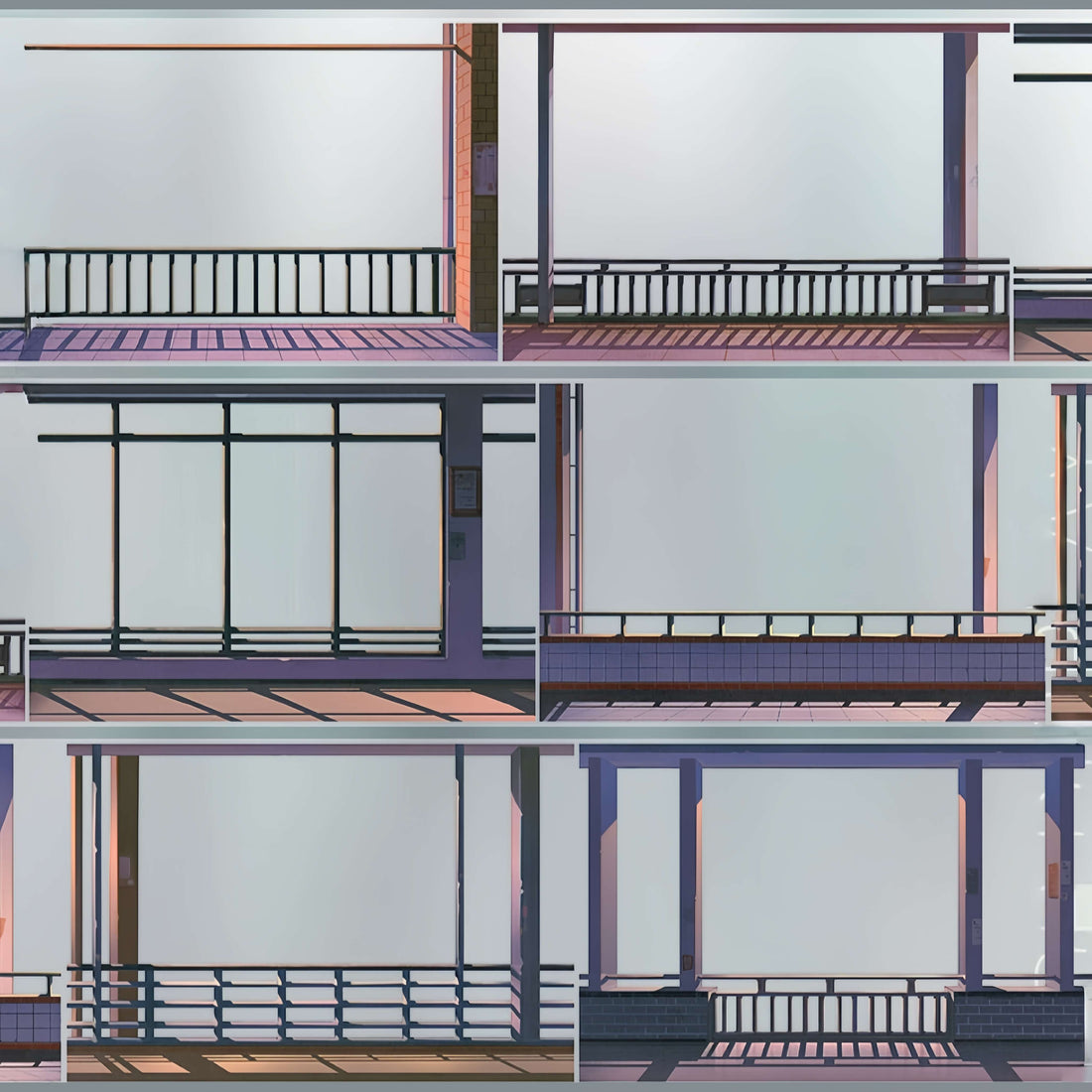 Architectural corridor shadows with pale railings PET tape design