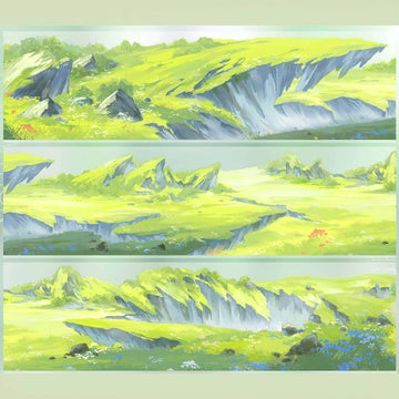 Green mountain plateau with meadow flowers PET tape design