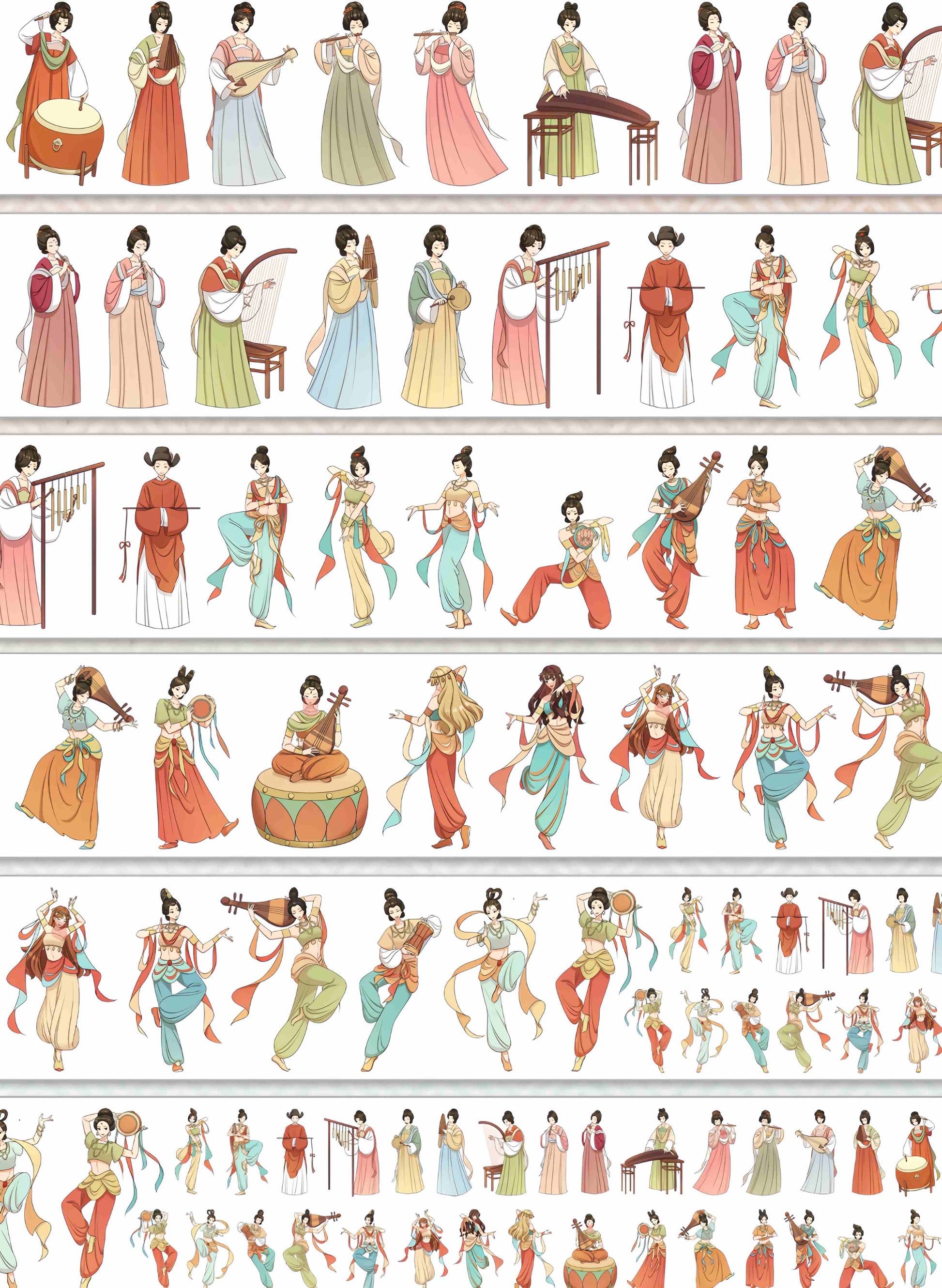 Tang dynasty dancers design, roll view