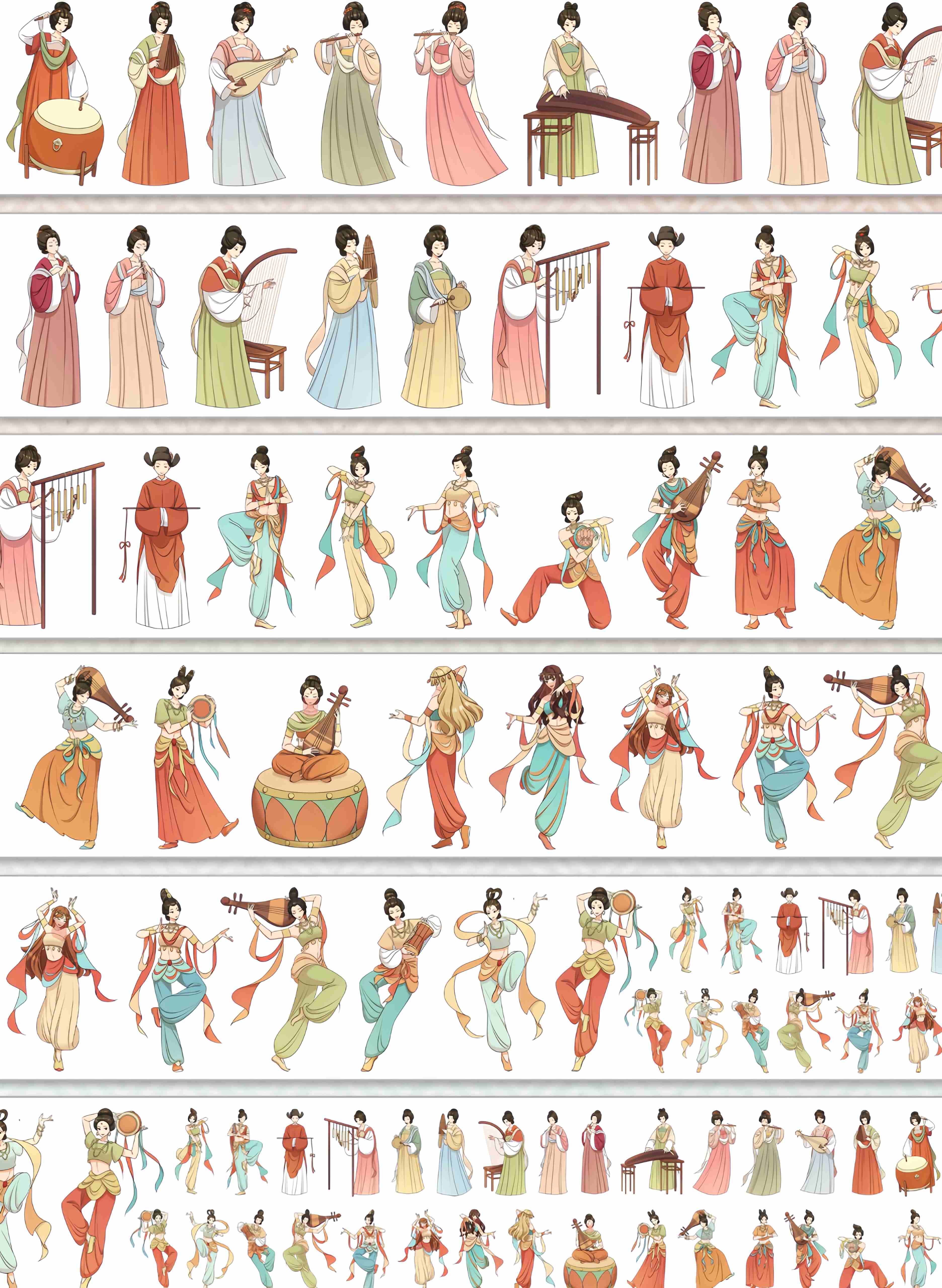 Tang dynasty dancers design, roll view