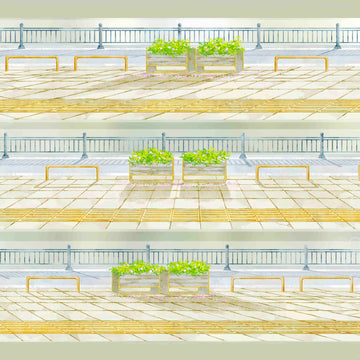 Pale tiled walkway with railings PET tape design