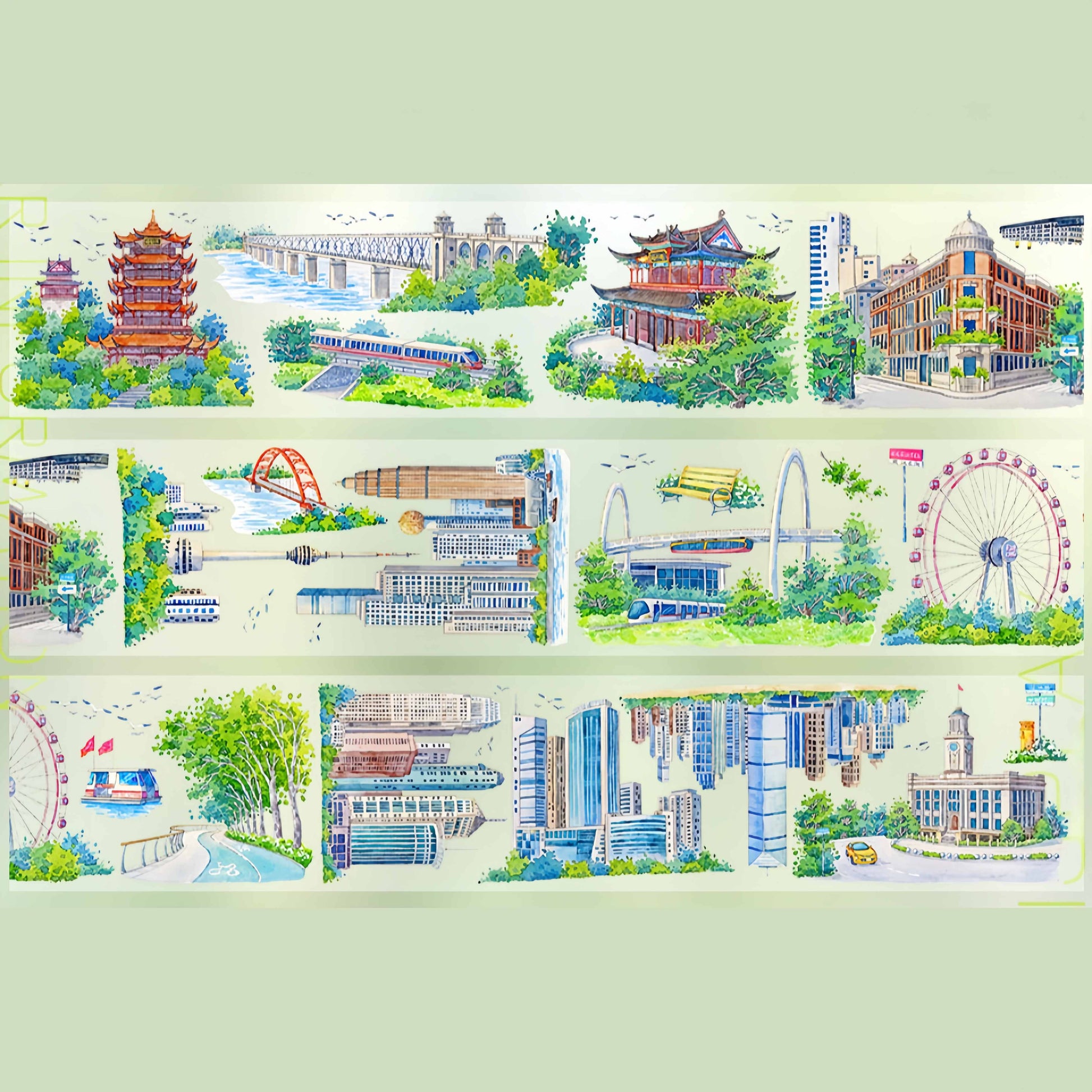 Wuhan riverside city scenes PET tape detail view