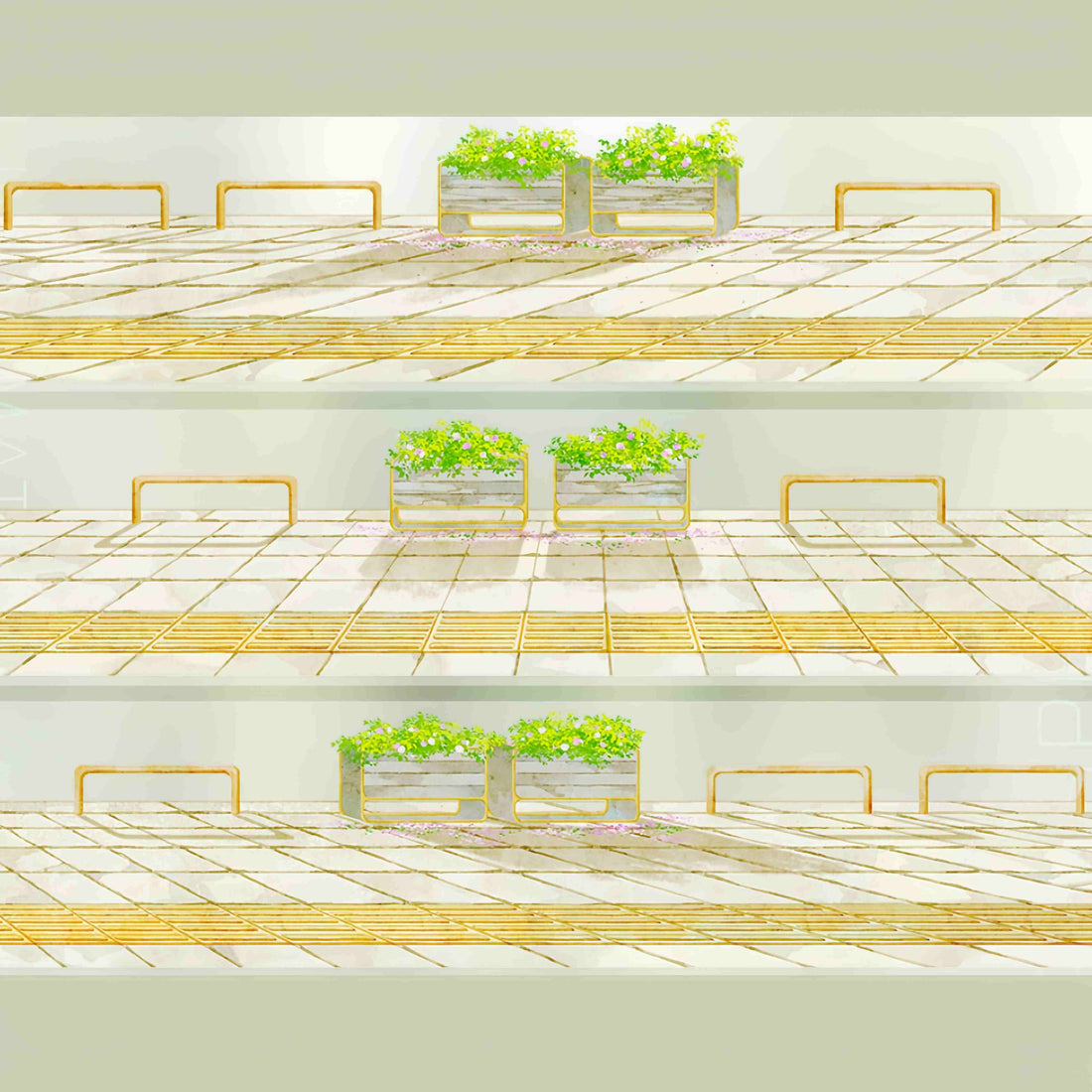 Flower terrace walkway PET tape design