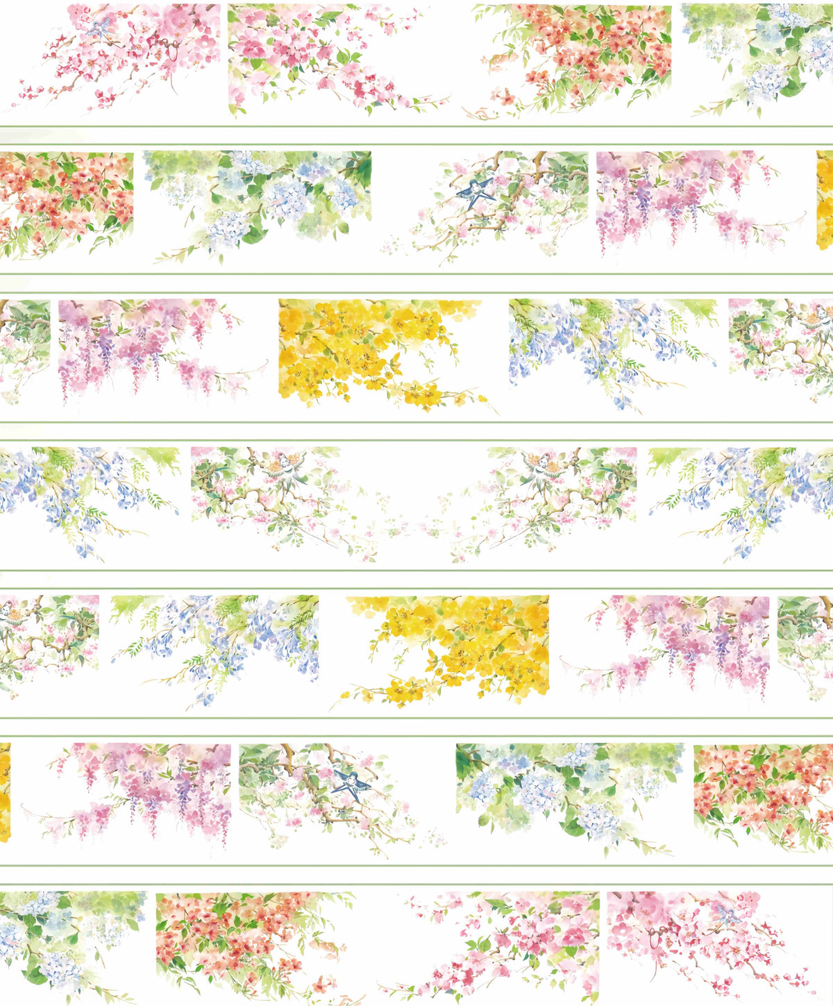 Mixed floral blossoms design, roll view