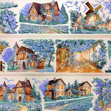 Fairytale garden village with flower cottages PET tape design