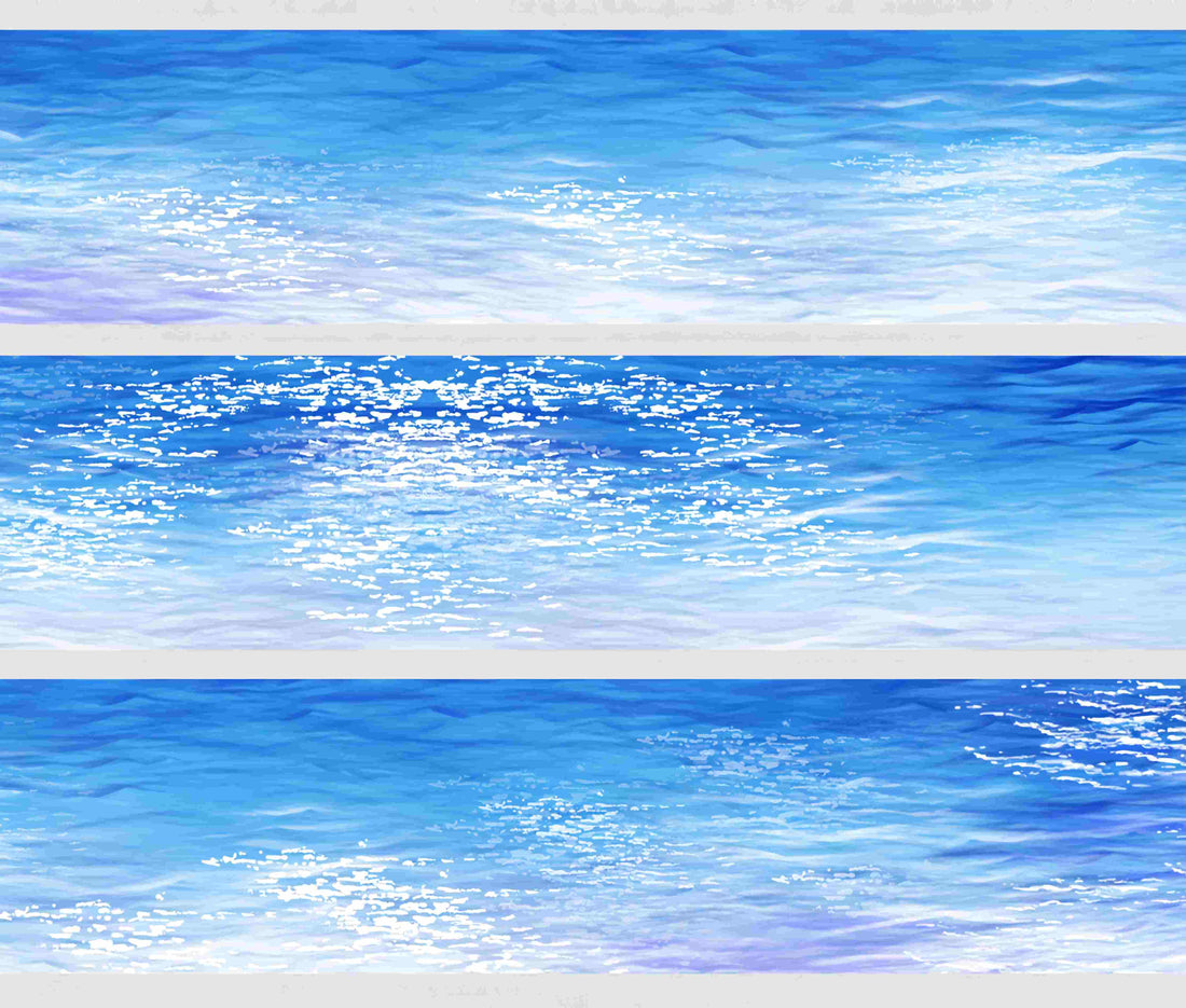 River Water PET Tape Collection – green algae-tinted water design next to a blue-teal rippling water design