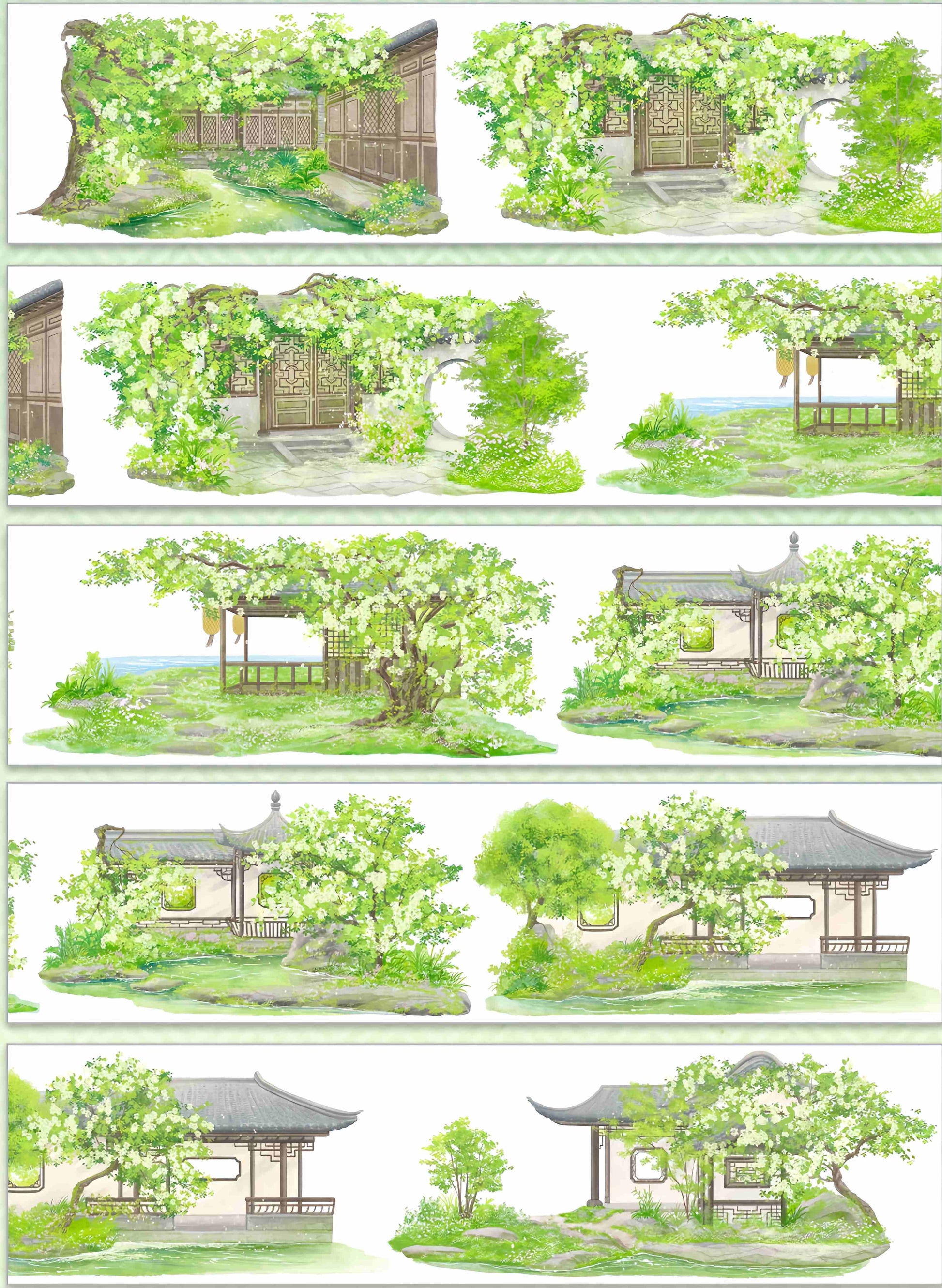Hydrangea garden courtyard design, roll view
