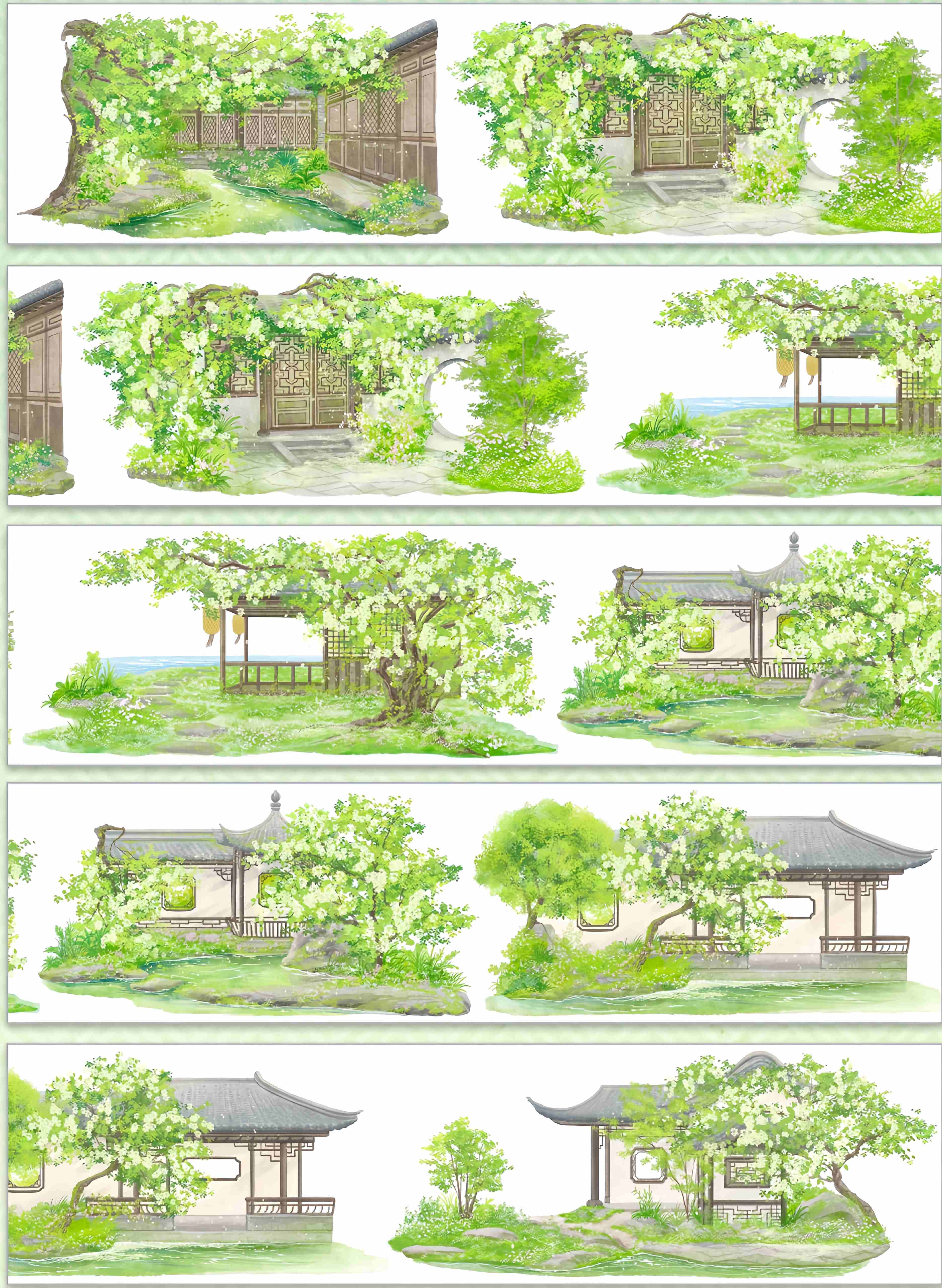 Hydrangea garden courtyard design, roll view