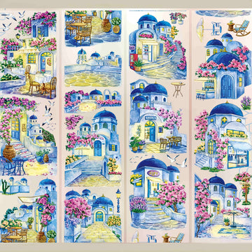 Santorini-style seaside village with blue domes PET tape design