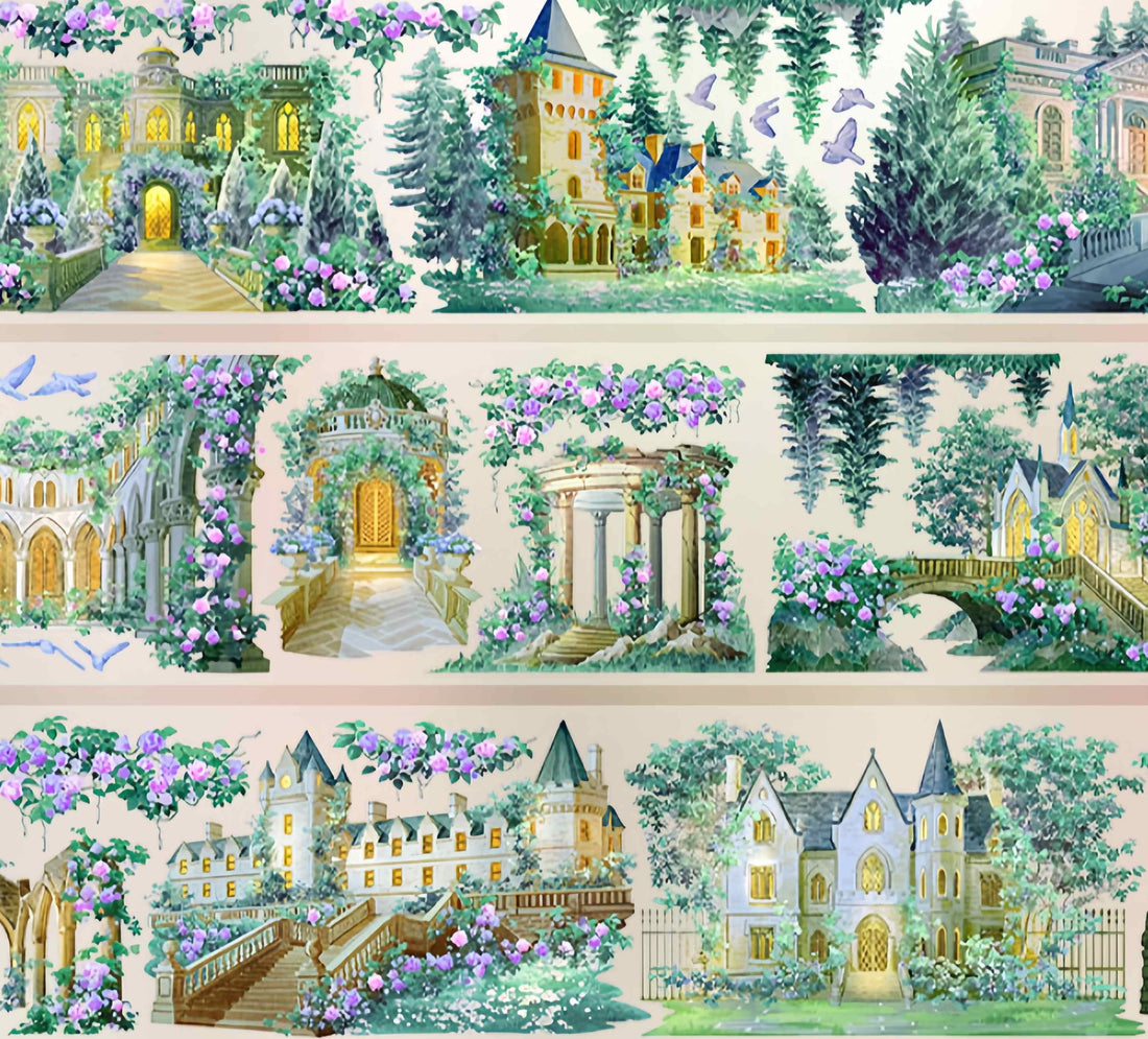 Rose castle garden in a fairytale landscape PET tape design