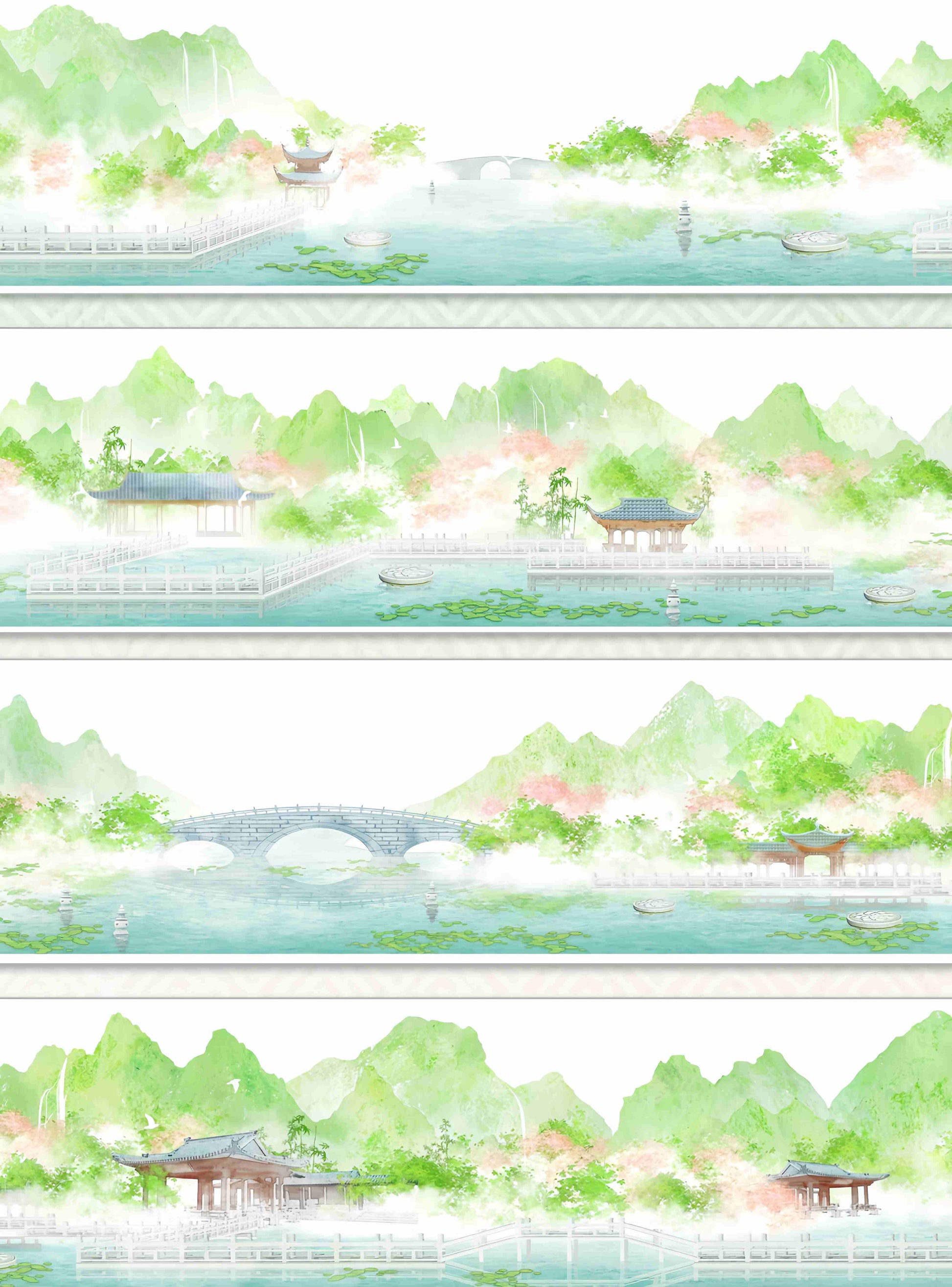 Misty lake pavilion design, roll view