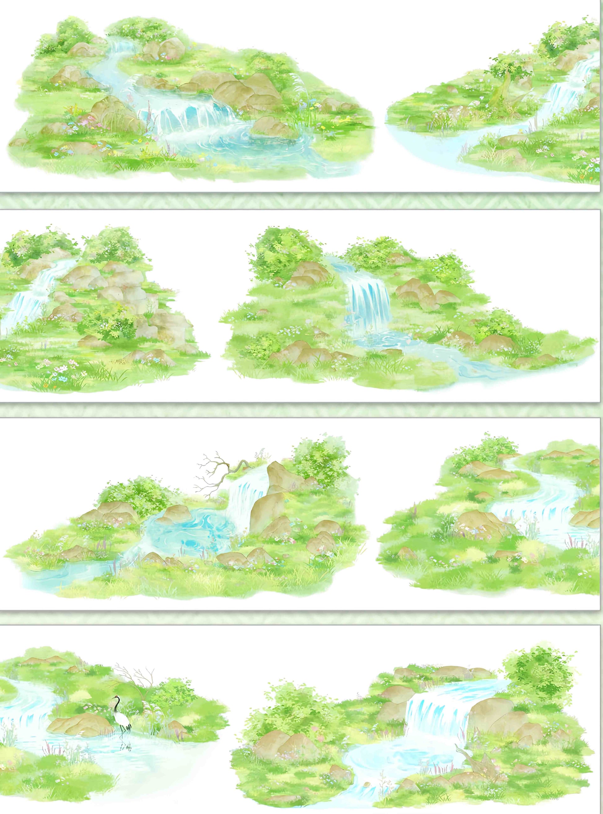 Mountain brook waterfall design, roll view