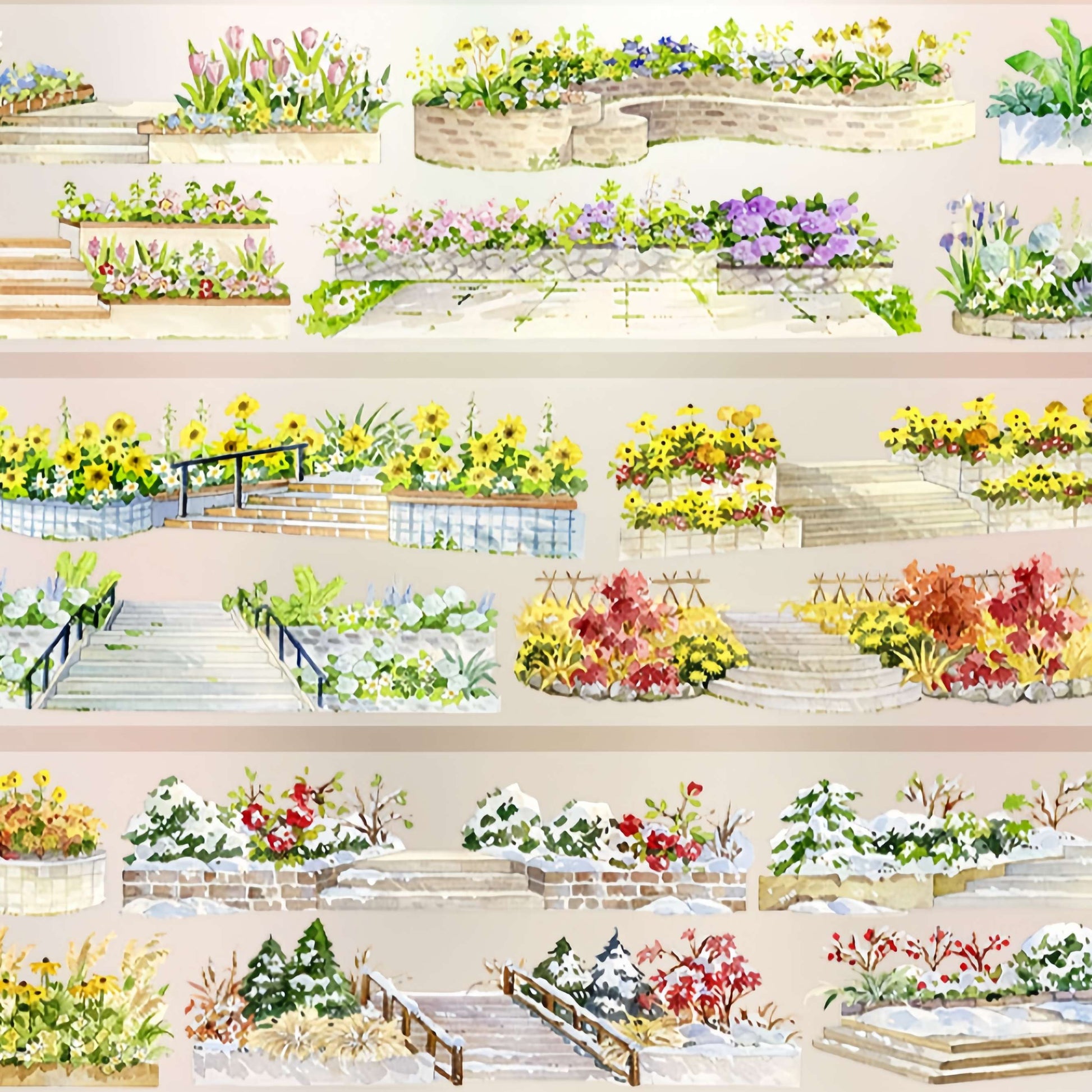 Garden flower beds and seasonal blooms PET tape design