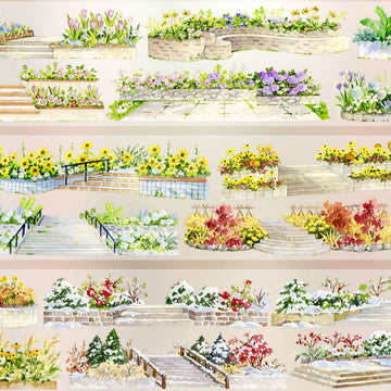 Garden flower beds and seasonal blooms PET tape design
