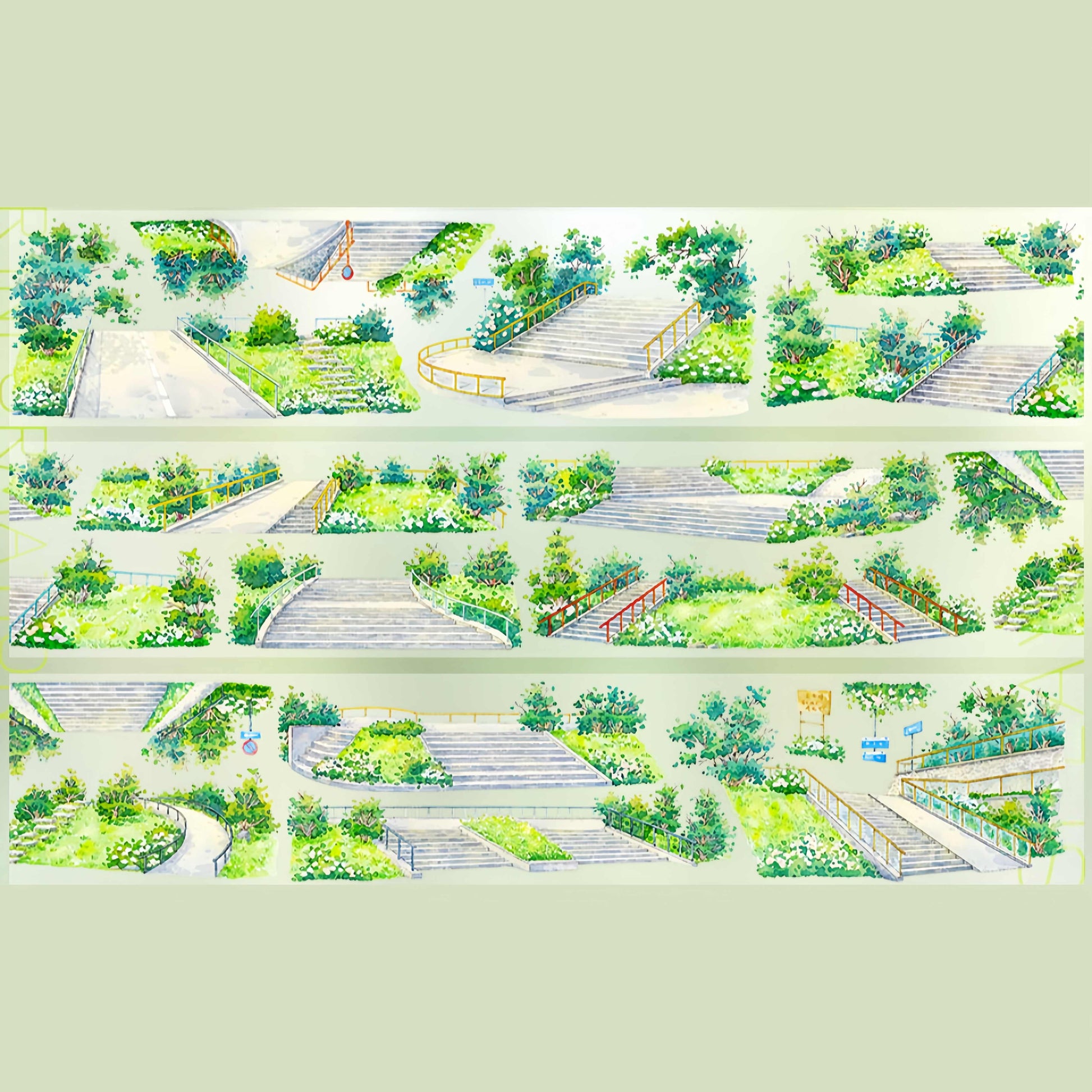 Green stairway garden PET tape detail view