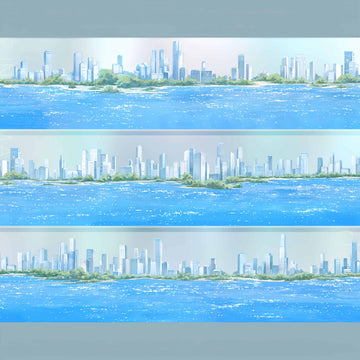 Blue waterfront skyline PET tape design